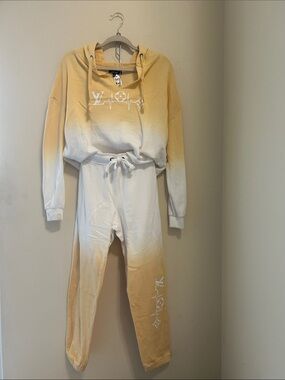 DesignerInspired Dip Dye Hoodie & Jogger Set in Yellow and White